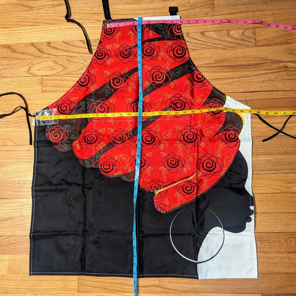 African Woman Red Rose Turban Water Resistant Kitchen Apron Pockets Straps